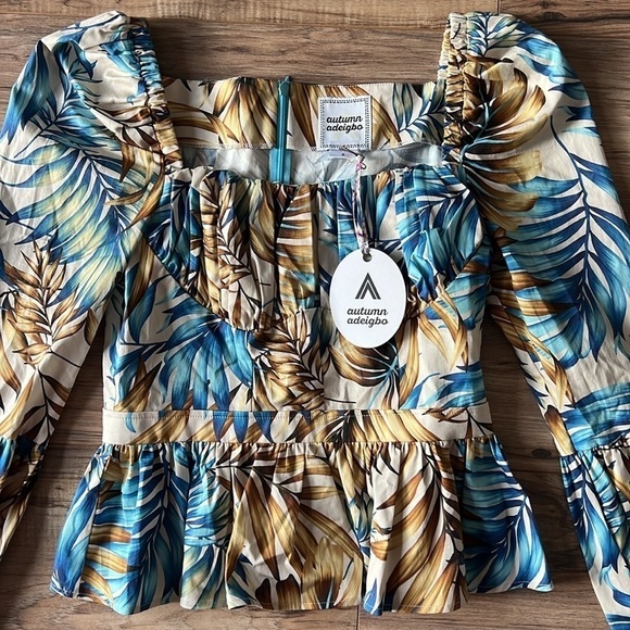Autumn Adeigbo Catira Top Blue Palm Print Size 6 Ankara African NWT - Picture 4 of 15